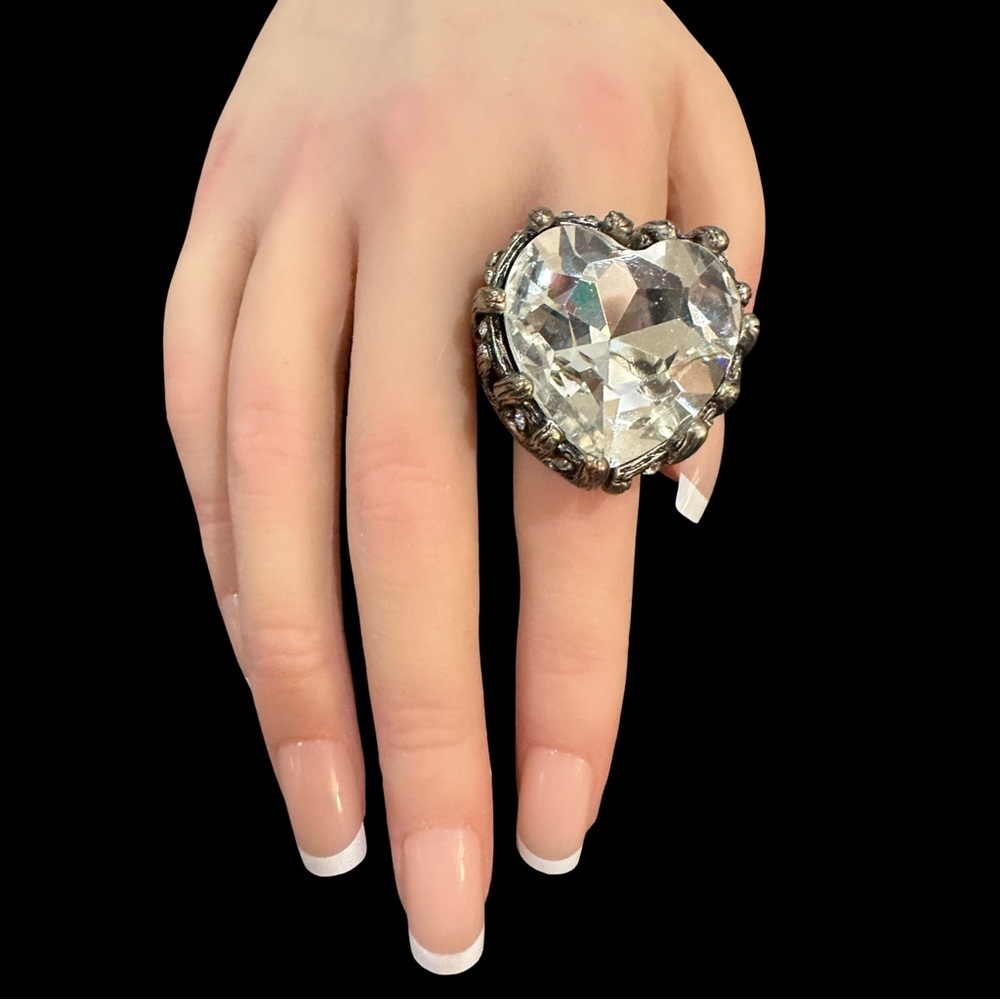 Traci Lynn Gold Heart Ring with Clear Crystal